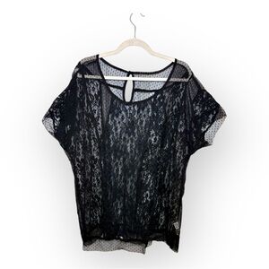 Black Sheer Lace Floral Overlay Top Gothic Romantic Plus Size 1X